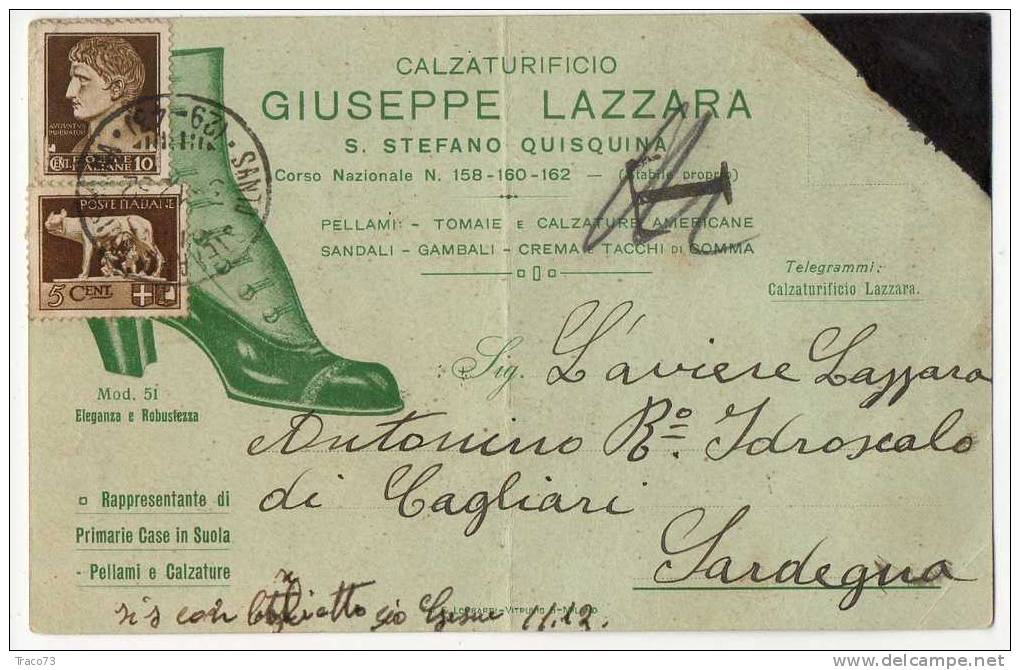 S. STEFANO QUISQUINA  03.12.1932  - Card / Cartolina  " Ditta GIUSEPPE LAZZARA " Cent. 10+5 - Publicité