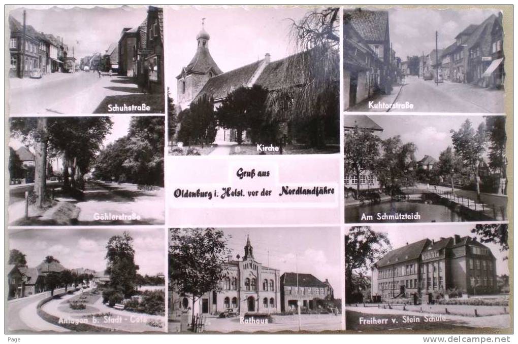 Oldenburg,8-Bild-Karte,1960,Schuhstraße,Göhlerstra ße,Kuhtorstraße,Am Schmützteich,Anlagen Beim Stadt-Cafe, - Oldenburg (Holstein)