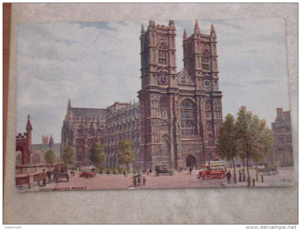 Water Colour, Aquarelle Westminster Abbey, Bus, Car, People C 1905 To Leeuwarden - Westminster Abbey