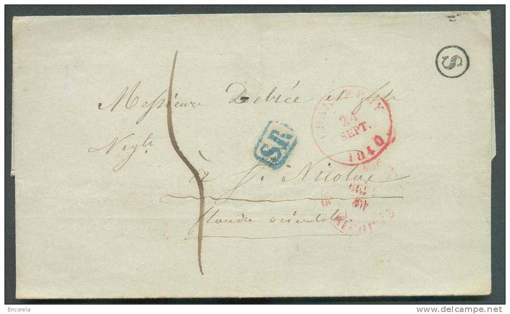 LSC Du 24 Septembre 1840 + Boîte S Et Gr. Enc. SR (appliquée Au Passage à Bruxelles) Vers St-Nicolas; Port 5 Décimes.  P - 1830-1849 (Belgique Indépendante)