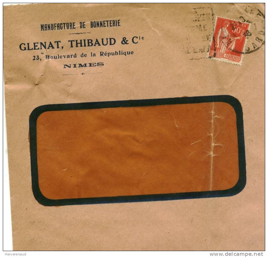 Paix 283 Sur Lettre " Bonneterie Glenat" à Nîmes ,  Pour Chalon-sur-Saône - 1932-39 Peace