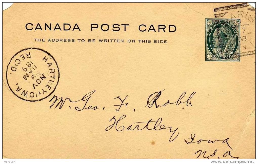 Entero Postal PARIS (Ontario) Canada A Hartley 1898 - 1860-1899 Reinado De Victoria