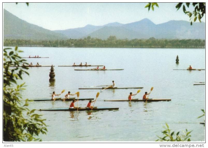 Kayak Rowing On China Postcard, 'West Lake Boating', C1980s/90s Vintage Postcard - Rowing