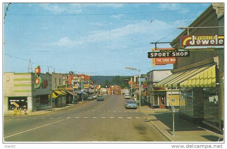 Courtney BC Canada On C1950s/60s Vintage Street Scene Postcard, Jewelers Sign, Autos - Vancouver