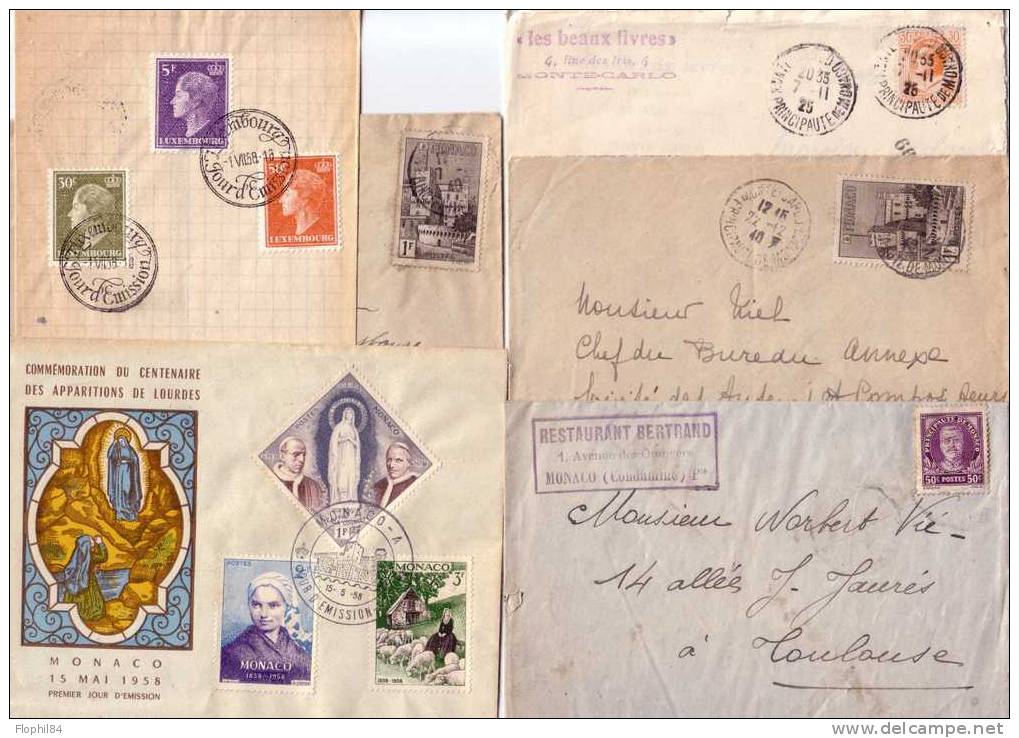 MONACO-LOT DE 6 DOCUMENTS - Postmarks