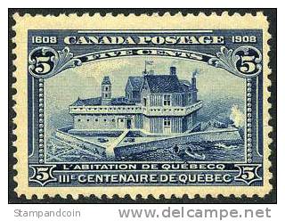 Canada 99 Mint Hinged 5c Quebec Tercentenary From 1908 - Unused Stamps