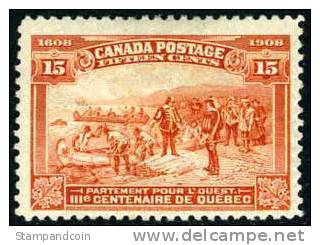 Canada 102 Mint Hinged 15c Quebec Tercentenary From 1908 - Unused Stamps