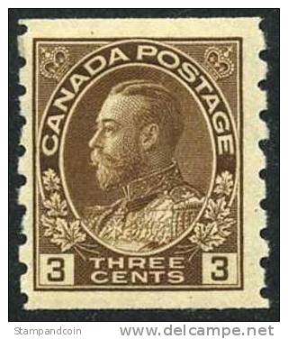 Canada 129 Mint Hinged 3c George V Coil From 1922 - Rollo De Sellos