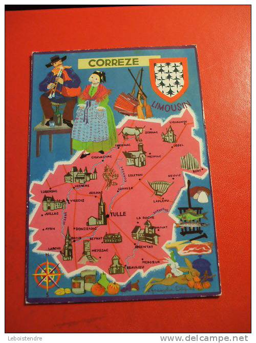 CPSM -19-CORREZE-PLAN CARTE ILLUSTREE -LIMOUSIN - LES DEPARTEMENTS FRANCAIS VUS PAR THEOJAC -NON VOYAGEE - Ussel