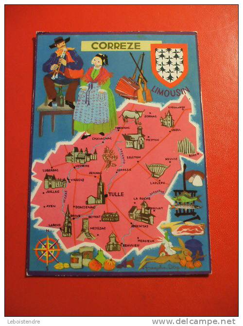 CPSM -19-CORREZE-PLAN CARTE ILLUSTREE -LIMOUSIN - LES DEPARTEMENTS FRANCAIS VUS PAR THEOJAC -NON VOYAGEE - Ussel