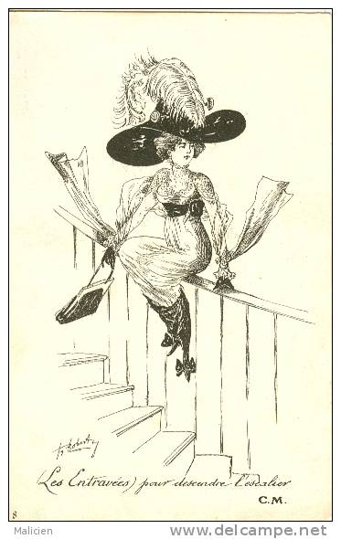 ILLUSTRATEURS- Ref 391- Carte Dessinée- La Femme Au Chapeau  - Theme Femmes  - Carte Bon Etat - - Autres & Non Classés