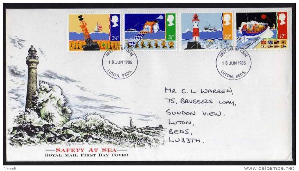 Great Britain - 1985 - Safety At Sea - FDC - 1981-1990 Em. Décimales