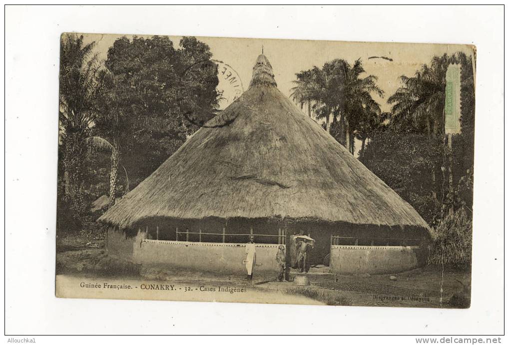 CPA DE LA GUINEE FRANCAISE -CONAKRY -LES CASES INDIGENES DU 06-04-1914 POUR MARSEILLE FRANCE  SUPERBE - Guinée Française