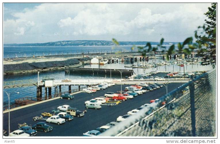 Point Defiance Park, Tacoma WA, 1950s Vintage Autos With Boat Trailers, Tacoma Yacht Club, On Postcard - Tacoma