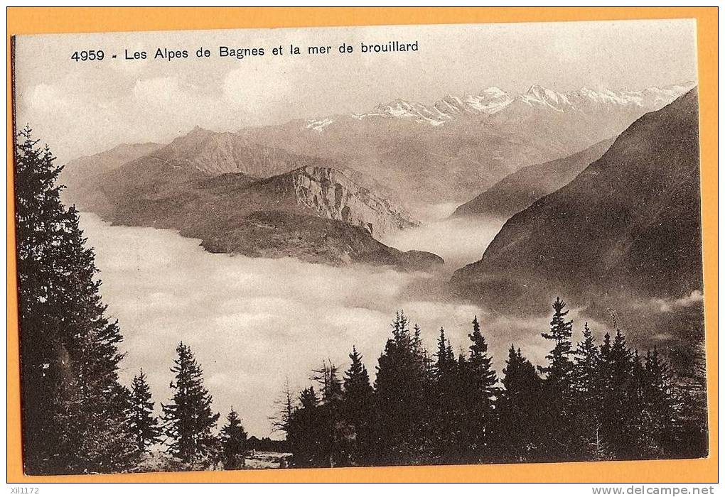 G267 Alpes De Bagnes, Pierre à Voir, Et La Mer De Brouillard Sur Vallée Rhone, Vue Au-dessus Martigny - Bagnes