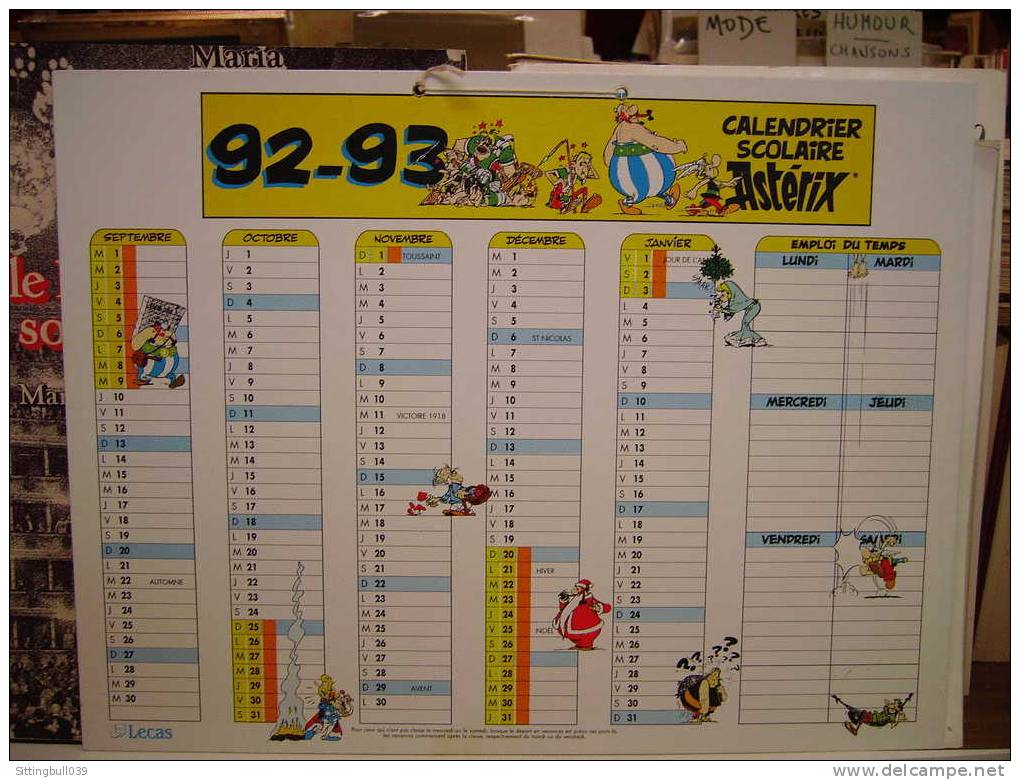 ASTERIX. CALENDRIER SCOLAIRE. CALENDRIER DE BUREAU. Année 1992/93. 1991 ED ALBERT RENE/GOSCINNY-UDERZO. - Agendas