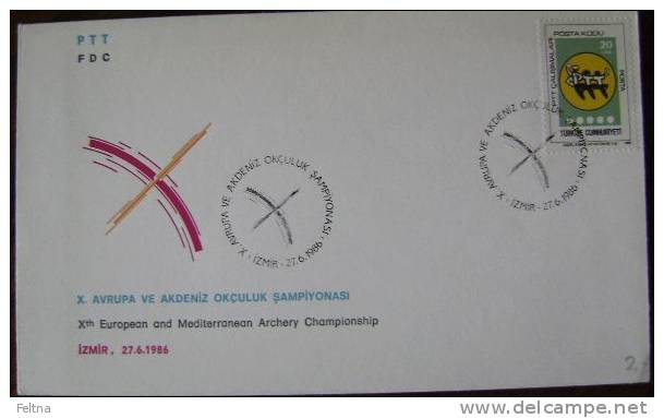 1986 TURKEY FDC FOR 10th EUROPEAN AND MEDITERANEAN ARCHERY CHAMPIONSHIP - Tir à L'Arc