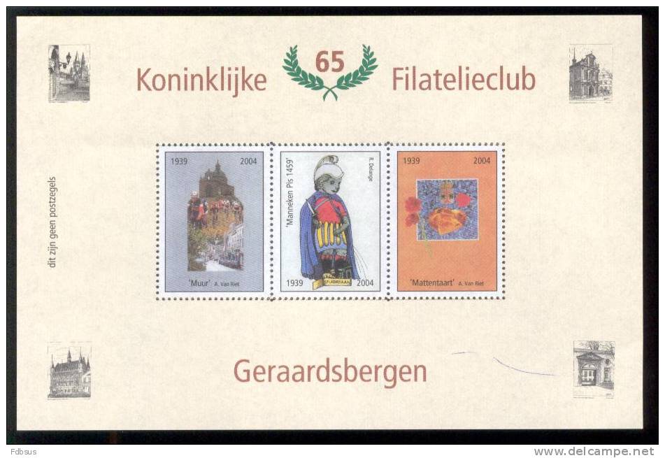 2004 BLOK MET 3 ZEGELS ** GEEN POSTZEGELS ** GERAARDSBERGEN 65 JAAR KON. FILATELIECLUB GRAMMONT - Vignettes De Fantaisie