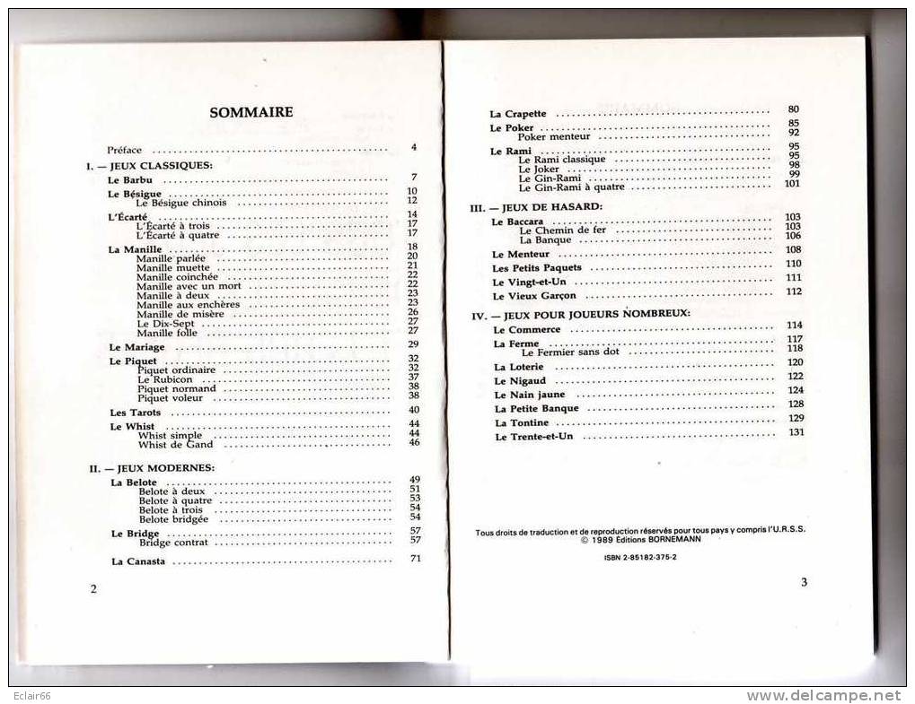 Jeux De Cartes Et Leurs Règles Année  1989  EDITEUR BORNEMANN  PARIS     P E MORA   132 Pages - Palour Games