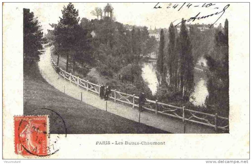 CPA. ANIMEE. PARIS. LES BUTTES CHAUMONT. DATEE 1910. - Paris (19)