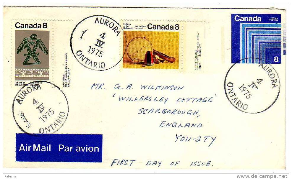 Carta, Entero Postal , Aérea. AURORA-ONTARIO ( Canada)  1975., Cover ,lettre - Poste Aérienne