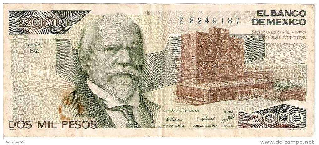 MEXIQUE  2000  PESOS  TB  24/02/1987 - Messico