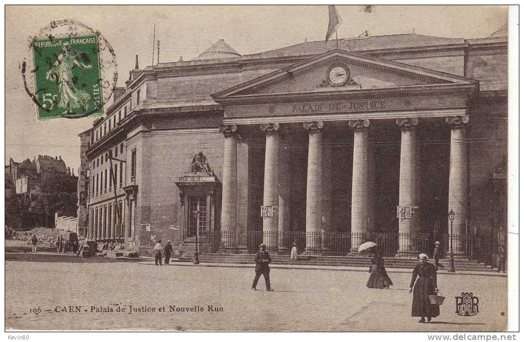 14 CAEN Palais De Justice Et Nouvelle Rue Cpa Animée - Caen