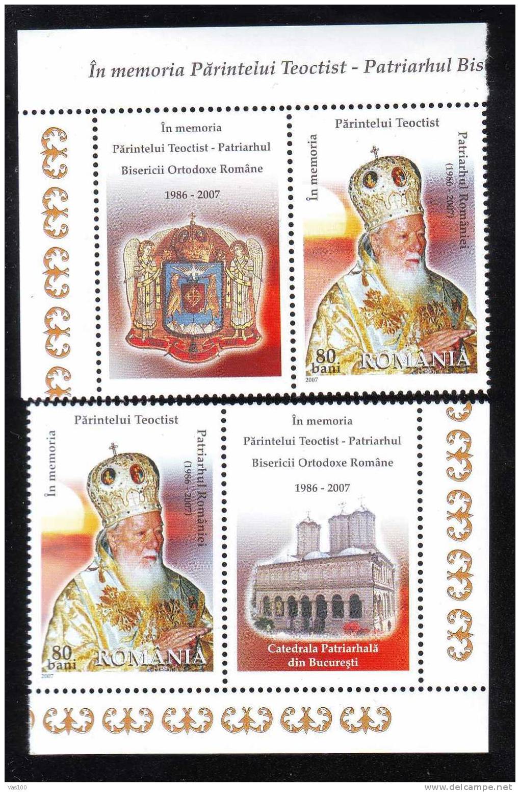 Romania Pope TEOCTOST,2007, 2x Stamps,MNH + Tab . - Nuevos