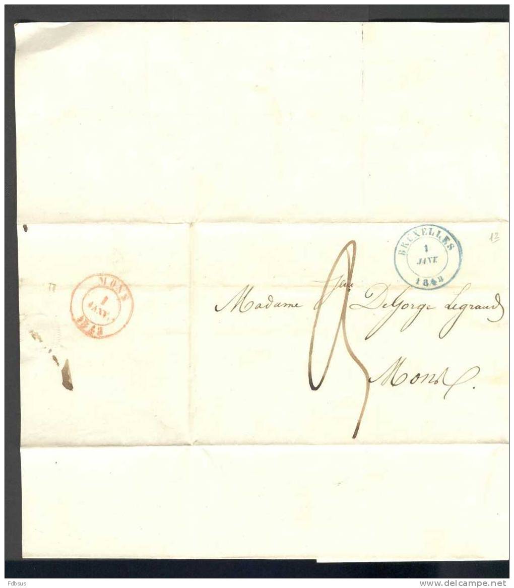 1843 VOLLEDIGE BRIEF VAN BRUXELLES NAAR MONS - ZIE STEMPELS - BATH IMPRINT - 1830-1849 (Belgique Indépendante)
