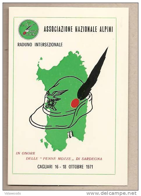 Cartolina Con Annullo Speciale: Raduno Intersezionale Alpini Penne Mozze Di Sardegna - 1971 - Reggimenti