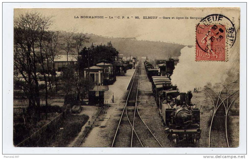 Ref 159 - Gare Et Ligne De SERQUIGNY - SUPERBE CARTE Avec Train à Vapeur De 1906 -  Scan Du Verso) - Serquigny