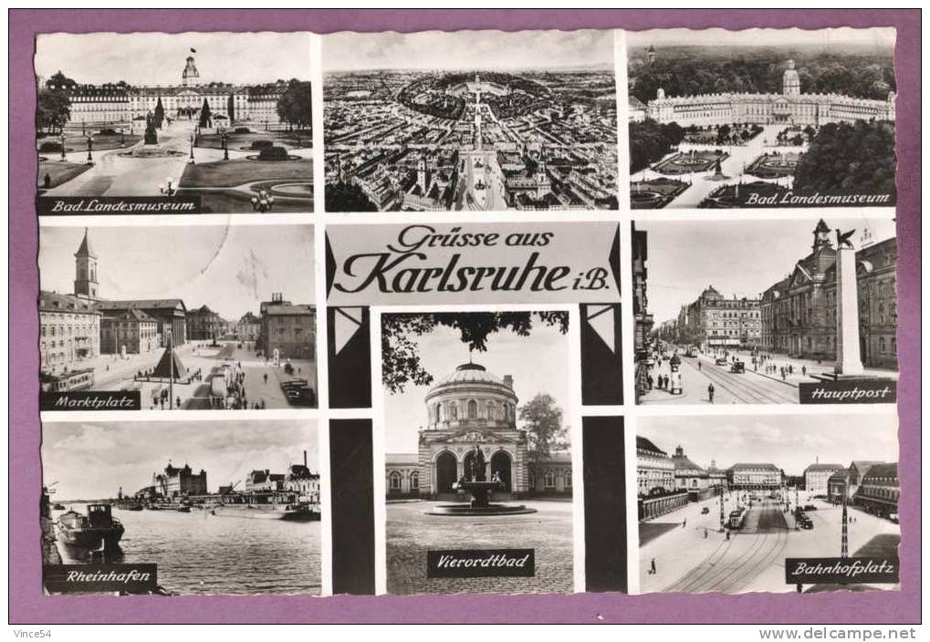 KARLSRUHE - Mehrbild. Multivues. GMT N° 720/203. Circulé 1955. Echt Bromsilber. 2 Scans - Karlsruhe