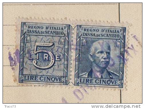 1938 - MARCA PER TASSA LUSSO E SCAMBI - Lire 5  ( Su Documento) - Fiscaux