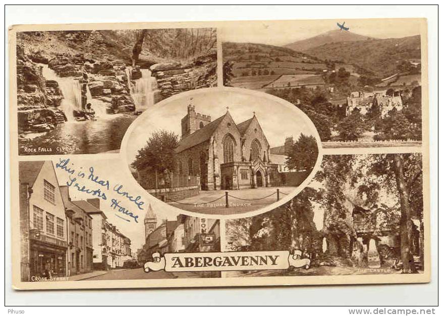 UK456 : ABERGAVENNY : 5-picture Postcard - Monmouthshire