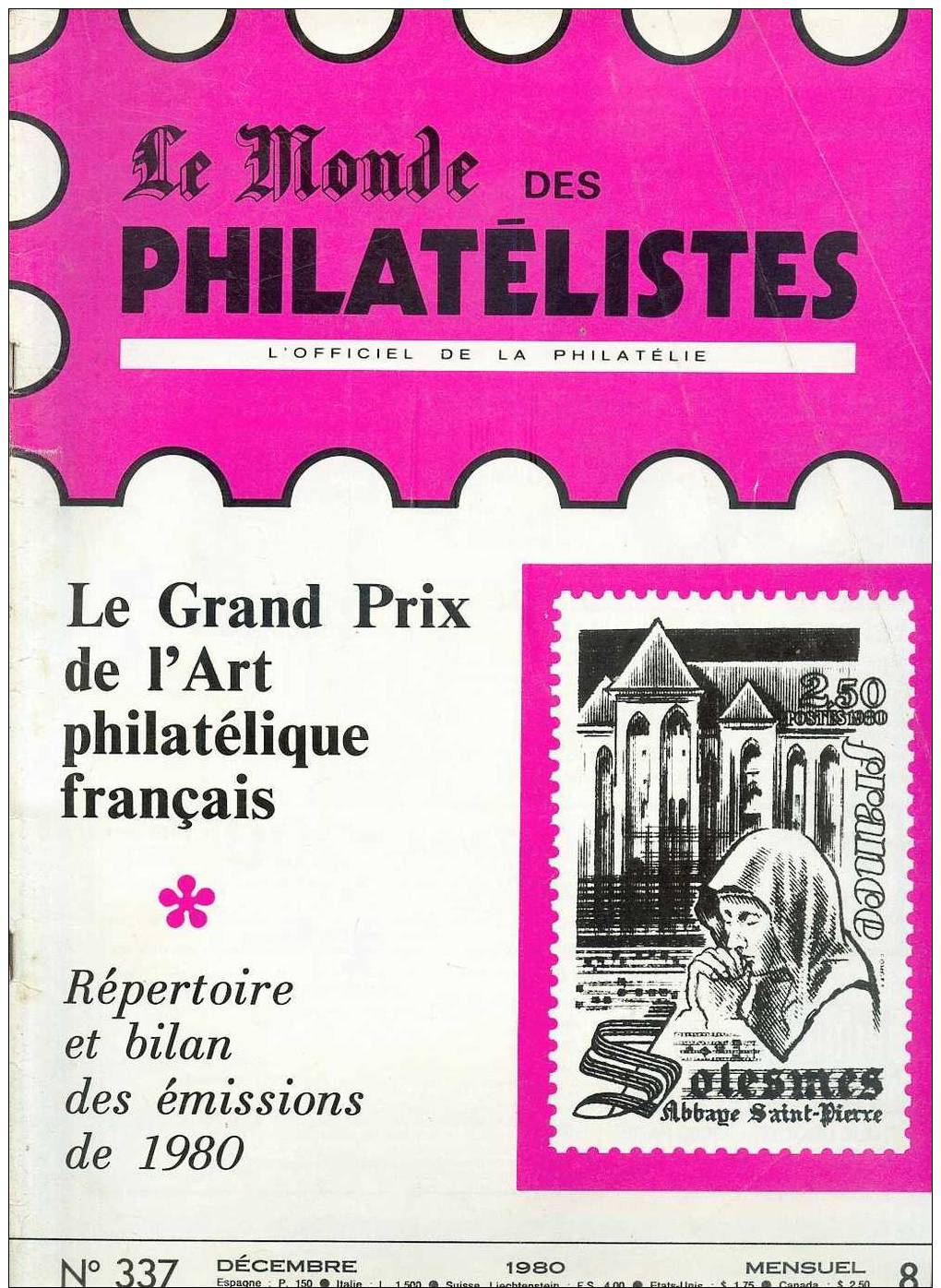 LE  MONDE DES PHILATELISTES  N° 337  DE DECEMBRE 1980 - Autres & Non Classés