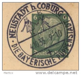 POSTKARTE 1933 WITH VERY NICE CANCEL DIE BAYERISCHE PUPPENSTADT DOLL - Poupées