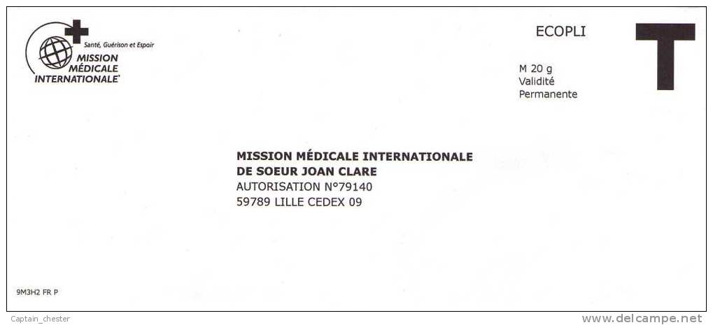 Enveloppe Reponse T " MISSION MEDICALE INTERNATIONALE DE SOEUR JOAN CLARE " - Karten/Antwortumschläge T