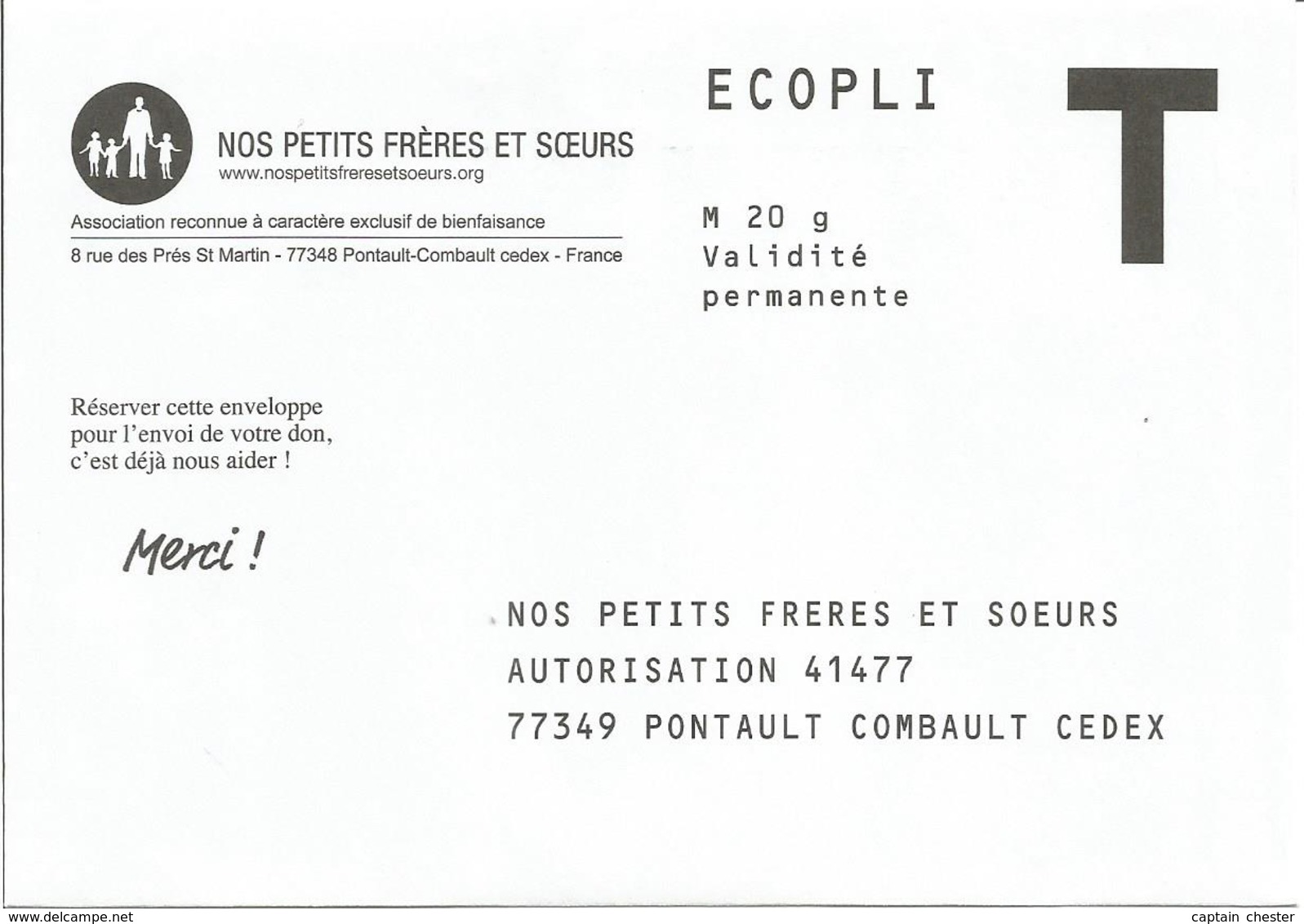 Enveloppe Reponse T " NOS PETITS FRERES ET SOEURS " - Cards/T Return Covers