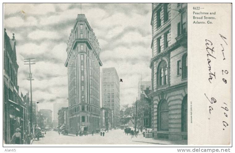 1906 Vintage Postcard, Peachtree & Broad Streets, Undivided Back Postcard, Early Atlanta Skyscrapers - Atlanta