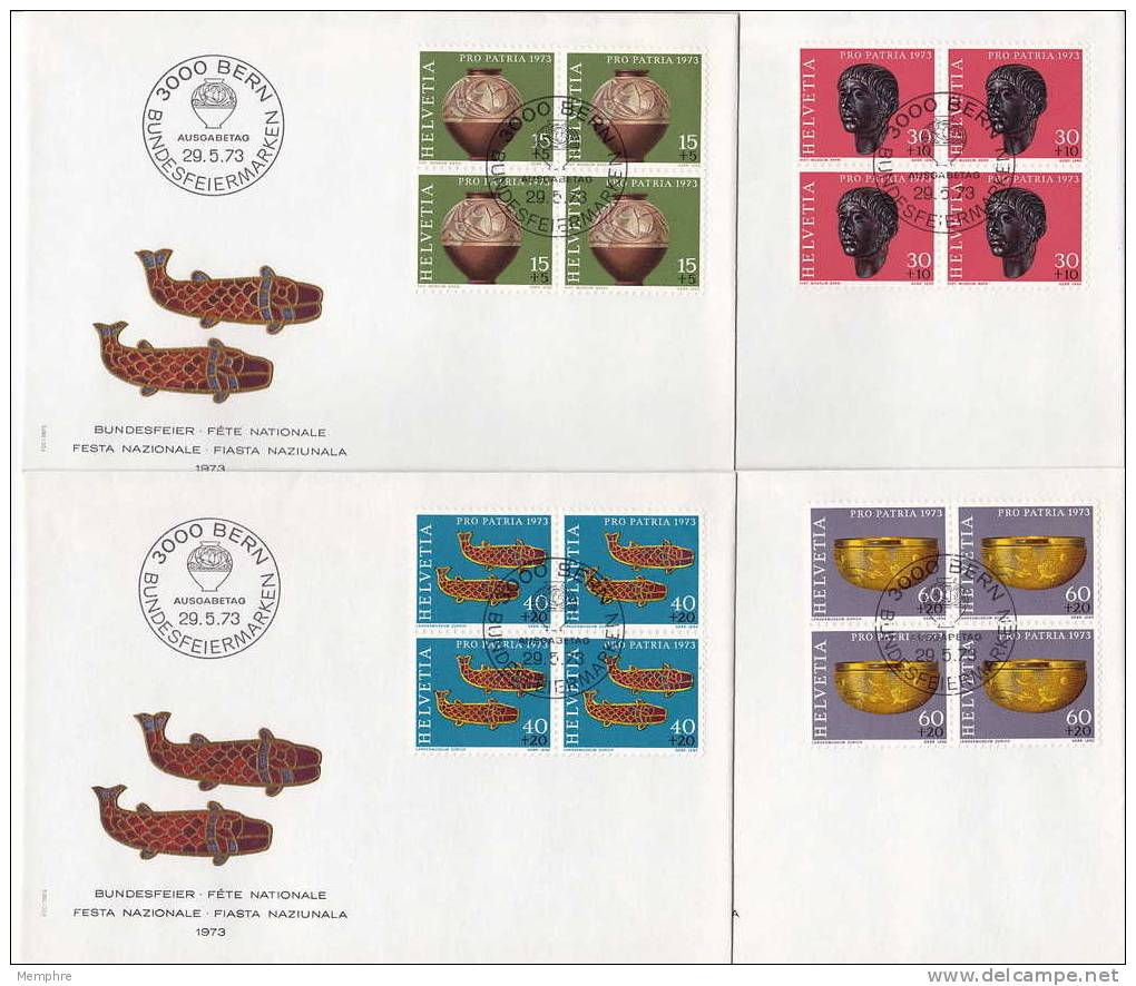 Pro Patria  Série De 1973 En Blocs De 4  Sur  Lettres Non Adressées  FDC - Storia Postale