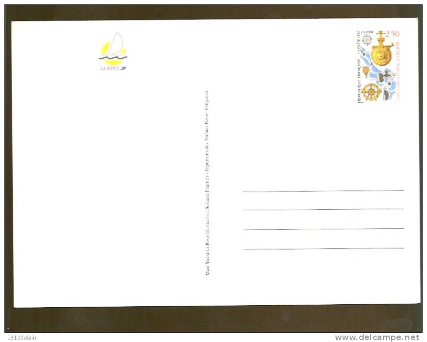 CARTE POSTALE ENTIER NEUVE BATEAU VOILIER LA POSTE 1992 - 14,8 X 21 Cm Repîquage Entiers Postaux - Cartoline Postali Ristampe (ante 1955)