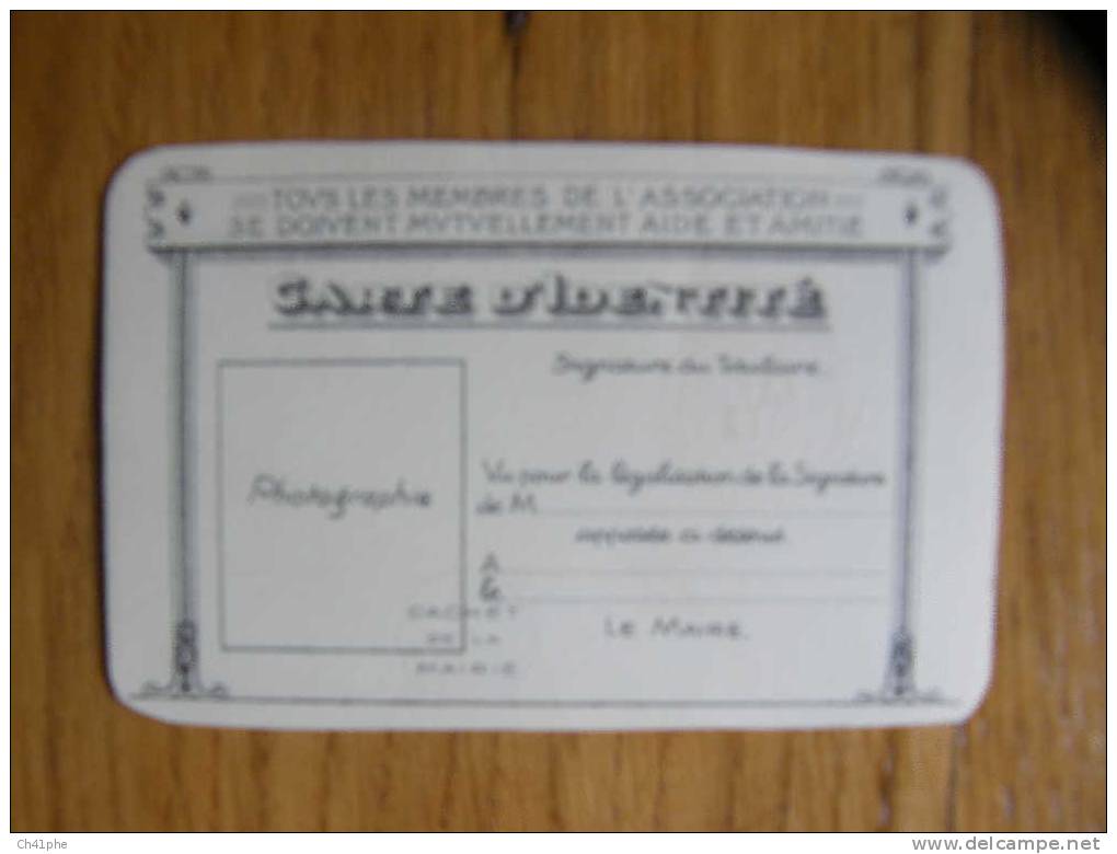 ASSOCIATION FRATERNELLE DES EMPLOYES ET OUVRIERS DUE CHEMINS DE FER / CARTE DE MEMBRE ANNE 1938 - Autres & Non Classés