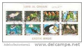 31707)foglio Commemorativo Serie Uccelli Di 8 Valori + Annullo - Umm Al-Qiwain