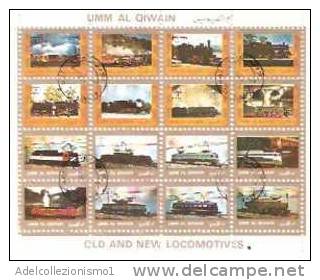 31712)foglio Commemorativo Serie Treni Di 16 Valori + Annullo - Umm Al-Qiwain