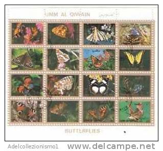 31716)foglio Commemorativo Serie Farfalle Di 16 Valori + Annullo - Umm Al-Qiwain