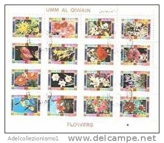 31719)foglio Commemorativo Serie Fiori Di 16 Valori + Annullo - Umm Al-Qiwain