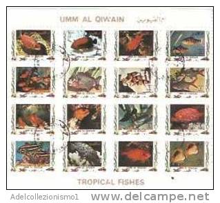 31731)foglio Commemorativo Serie Pesci Di 16 Valori + Annullo - Umm Al-Qiwain