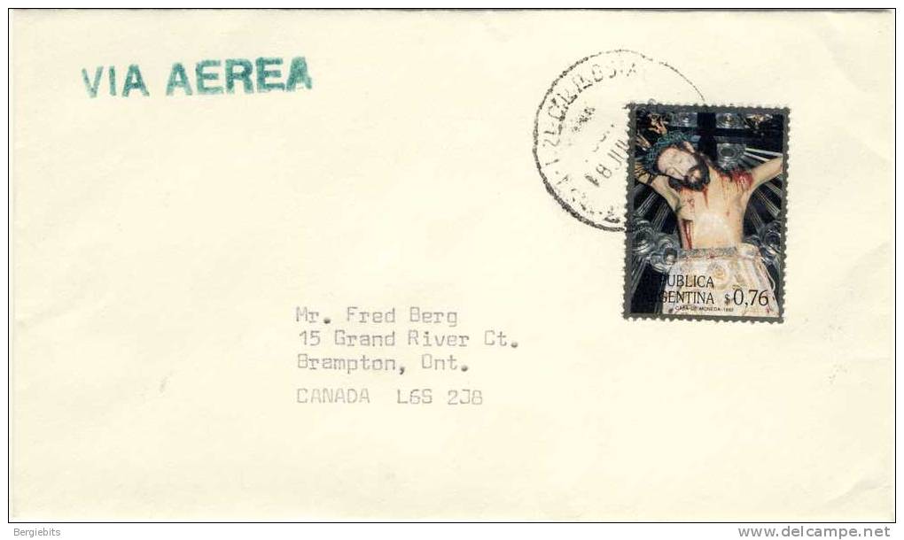 1992 Argentina Airmail Cover With "JESUS ON CROSS" Stamp! - Covers & Documents