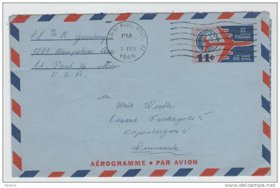 USA Aerogramme Sent To Denmark Saint Paul 3-2-1965 - 3c. 1961-... Storia Postale