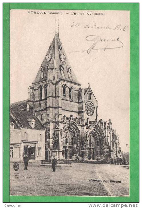 MOREUIL - L'EGLISE  - Carte écrite En 1916 - Moreuil